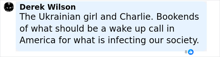 Comment by Derek Wilson discussing the Ukrainian girl Iryna Zarutska and Charlie Kirk related to a brutal crime.