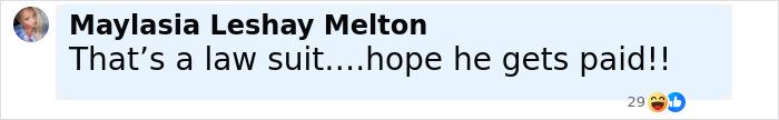 Comment on social media post expressing hope for legal action after emotional support alligator gets banned from Walmart.