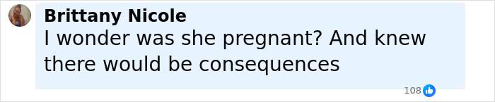 Comment from Brittany Nicole questioning if the missing girl was pregnant and aware of possible consequences in a social media post.