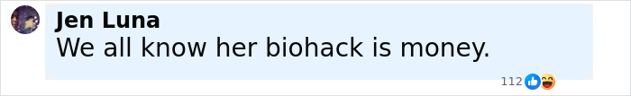 Screenshot of a social media comment stating a biohacking trick related to Kristen Bell&rsquo;s fitness routine.