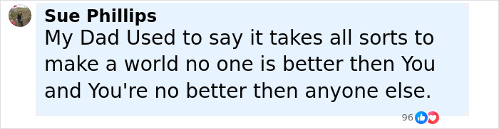 Comment by Sue Phillips on social media, discussing equality, related to racial assault against Filipino nurse in UK park outrage. Comment by Sue Phillips on social media, discussing equality, related to racial assault against Filipino nurse in UK park outrage.