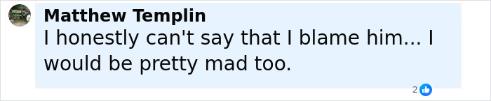 Comment by Matthew Templin expressing understanding for cop opening fire on teens after porta-potty prank in self-defense debate.