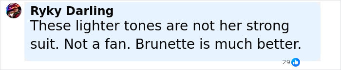 Comment criticizing Kate Middleton's blonde hair, favoring her brunette look amid online trolling discussions. Comment criticizing Kate Middleton's blonde hair, favoring her brunette look amid online trolling discussions.