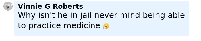 Comment criticizing a doctor caught getting intimate with a nurse during surgery, questioning why he isn't jailed.