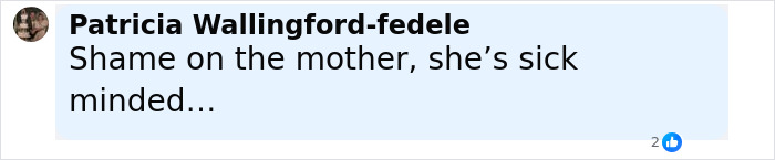 Facebook comment by Patricia Wallingford-fedele stating shame on the mother, related to man who accused mom of incest and legal father case.