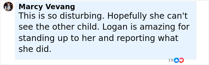Comment by Marcy Vevang expressing concern and praise for Logan in a disturbing family situation involving incest accusations.
