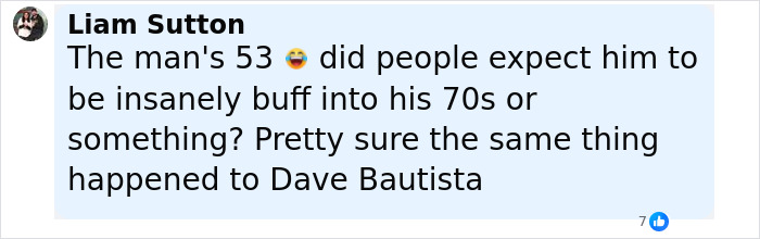 Social media comment discussing fans defending Dwayne Johnson&rsquo;s new slim look amid health concerns.