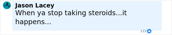 Comment from Jason Lacey about stopping steroids, discussing Dwayne Johnson's new slim look and related health concerns.