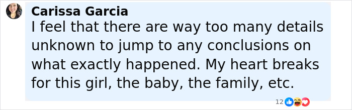 Social media comment expressing sympathy for cheerleader allegedly hiding newborn&rsquo;s body in a trash bag in her closet.