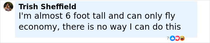 Trish Sheffield commenting on difficulties of flying economy at almost 6 feet tall, related to plane crash simulation safety. Trish Sheffield commenting on difficulties of flying economy at almost 6 feet tall, related to plane crash simulation safety.