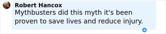 Comment by Robert Hancox stating Mythbusters proved the chilling plane crash simulation saves lives and reduces injury. Comment by Robert Hancox stating Mythbusters proved the chilling plane crash simulation saves lives and reduces injury.