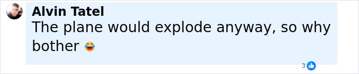 Comment by Alvin Tatel expressing disbelief about plane explosion in a chilling plane crash simulation emergency discussion. Comment by Alvin Tatel expressing disbelief about plane explosion in a chilling plane crash simulation emergency discussion.