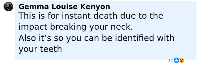 Comment by Gemma Louise Kenyon explaining impact and identification by teeth in chilling plane crash simulation emergency discussion. Comment by Gemma Louise Kenyon explaining impact and identification by teeth in chilling plane crash simulation emergency discussion.