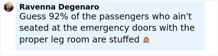 Comment from Ravenna Degenaro about passengers’ seating during a chilling plane crash simulation revealing emergency mistakes. Comment from Ravenna Degenaro about passengers’ seating during a chilling plane crash simulation revealing emergency mistakes.