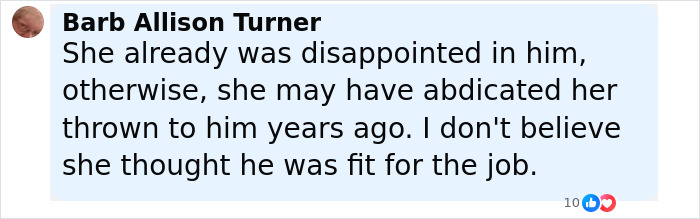 Screenshot of a social media comment discussing disappointment related to King Charles and his incurable cancer update.