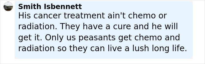 Comment about cancer treatment mentioning incurable cancer and treatment alternatives in a user post.