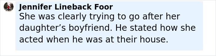 Comment by Jennifer Lineback Foor discussing how mom secretly tormented daughter over a year, focusing on interactions with daughter's boyfriend.
