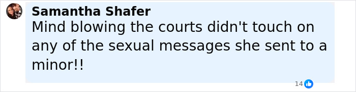 Social media comment about sexual messages sent to a minor related to prosecutor explaining mom secretly tormented daughter.