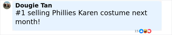 Comment from Dougie Tan about Phillies Karen costume trending with viral MLB ball confrontation discussed by dad.