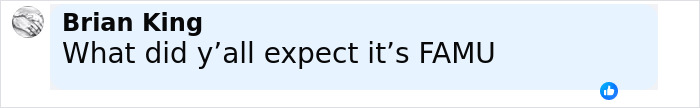 Comment on social media by Brian King saying "What did y&rsquo;all expect it&rsquo;s FAMU" related to college band announcer bodyshaming.