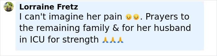 Facebook comment expressing sympathy and prayers for Disney influencer&rsquo;s family after tragic accident claims children.