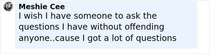 Comment from Meshie Cee expressing a wish to ask questions without offending others regarding conjoined twin and husband intimacy.