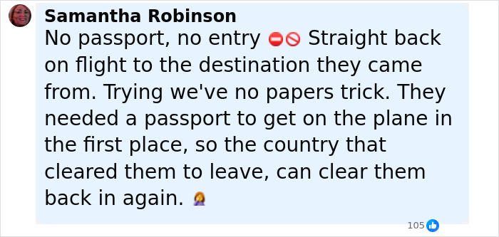 Passenger explains no passport no entry policy causing flight mayhem as travelers eat and flush passports during flight. Passenger explains no passport no entry policy causing flight mayhem as travelers eat and flush passports during flight.