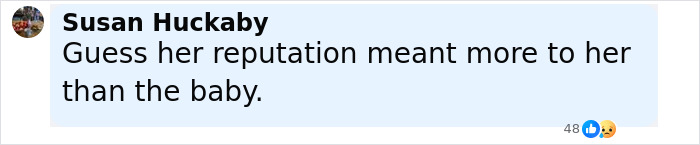 Comment on social media post about motherhood revealing harsh public reaction to woman who hid baby's body in closet.