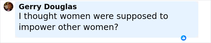 Gerry Douglas commenting on women's empowerment with a thoughtful expression in a casual online conversation. Gerry Douglas commenting on women's empowerment with a thoughtful expression in a casual online conversation.