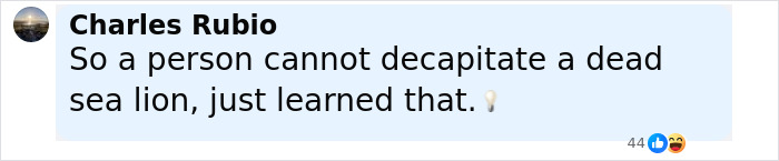 Social media post by Charles Rubio highlighting a comment about a person committing a horrific act on a sea lion.
