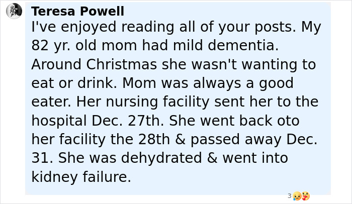 Text message showing a personal story about dementia, related to Bruce Willis' daughter sharing an update on his condition.