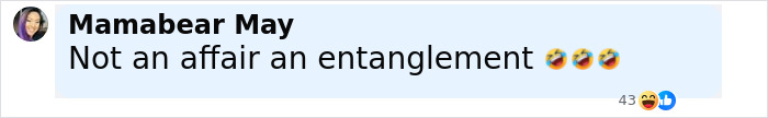 Comment reading Not an affair an entanglement with laughing emojis in an online social media post about Coldplay KissCam saga.