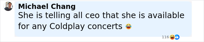 Michael Chang commenting about availability for Coldplay concerts in a social media message with emojis visible.