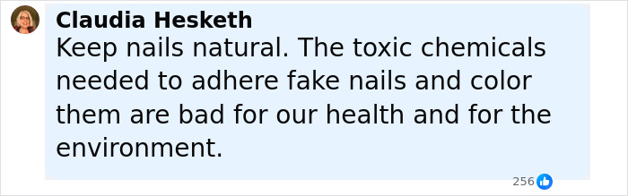 Comment from Claudia Hesketh warning that toxic chemicals in gel nail polish harm health and the environment. Comment from Claudia Hesketh warning that toxic chemicals in gel nail polish harm health and the environment.