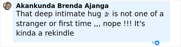 Comment from Akankunda Brenda Ajanga describing a deep intimate hug as a rekindle moment, related to Erika Kirk&rsquo;s past.