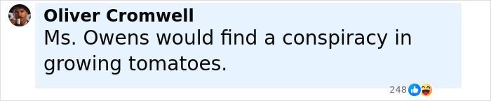 Screenshot of social media comment by Oliver Cromwell reacting to Candace Owens' views on Charlie Kirk conspiracy. Screenshot of social media comment by Oliver Cromwell reacting to Candace Owens' views on Charlie Kirk conspiracy.