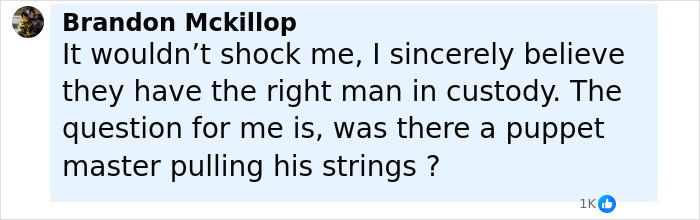 Comment from Brandon Mckillop speculating about custody and puppet master in context of Charlie Kirk controversy reactions. Comment from Brandon Mckillop speculating about custody and puppet master in context of Charlie Kirk controversy reactions.