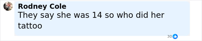 Comment on social media questioning who gave a 14-year-old girl a tattoo, related to coincidences linking singer to missing girl&rsquo;s body.