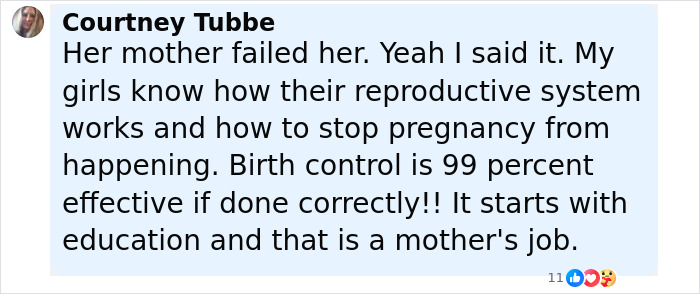 Screenshot of a social media post discussing motherhood and reproductive education related to a 21-year-old who hid her baby's body.