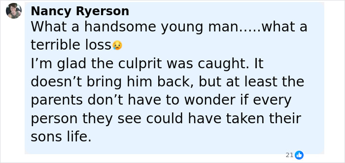 Comment praising a young man and relief over culprit caught in major breakthrough in cold case of boy.