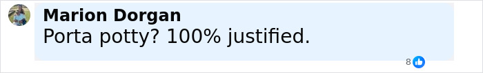 Comment on social media post reading Porta potty 100% justified about cop opening fire on group of teens over porta-potty prank debate.