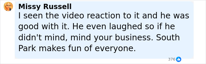 Comment from Missy Russell about South Park viewers reacting to an eerie episode involving Charlie Kirk.