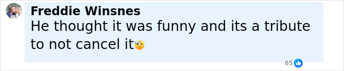 Comment by Freddie Winsnes defending South Park episode about Charlie Kirk, mentioning it as a tribute and not to cancel it.