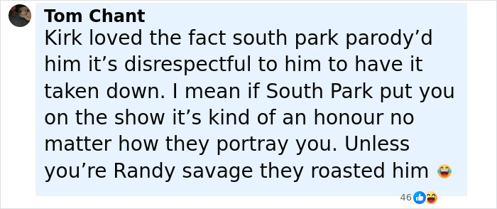 Comment discussing South Park viewers reacting to an eerie episode about Charlie Kirk and its controversial portrayal.
