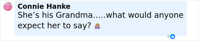 Screenshot of a social media comment about the grandma of Charlie Kirk suspect defending the wrong man claim.