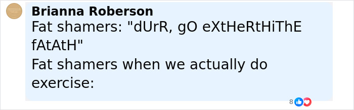 Screenshot of a social media comment calling out bodyshaming of plus-size dancers by a college band announcer.