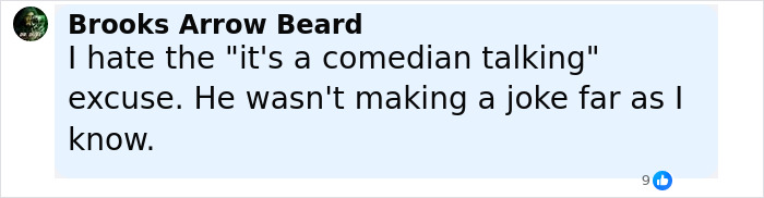Comment from Brooks Arrow Beard reacting to Jimmy Kimmel's suspension after offensive Charlie Kirk remarks.