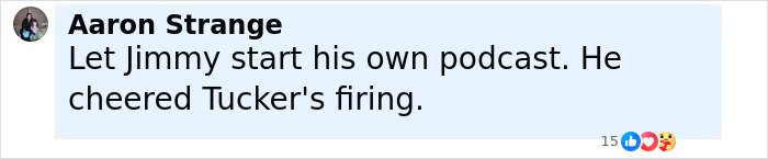 Comment by Aaron Strange reacting to Jimmy Kimmel's suspension after offensive Charlie Kirk remarks on social media.