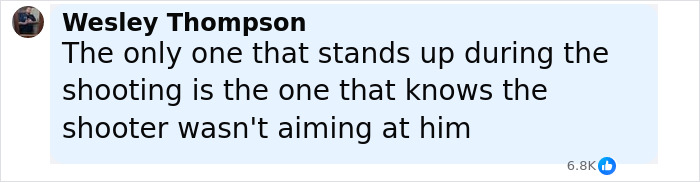 Comment by Wesley Thompson discussing the shooter and people standing during the attack, highlighting crowd reactions.