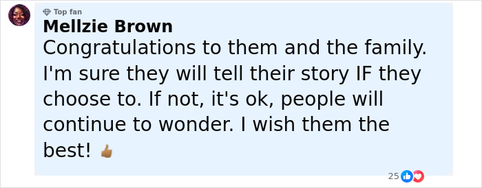 Comment from Mellzie Brown congratulating conjoined twins Abby and Brittany and their family with a supportive message.